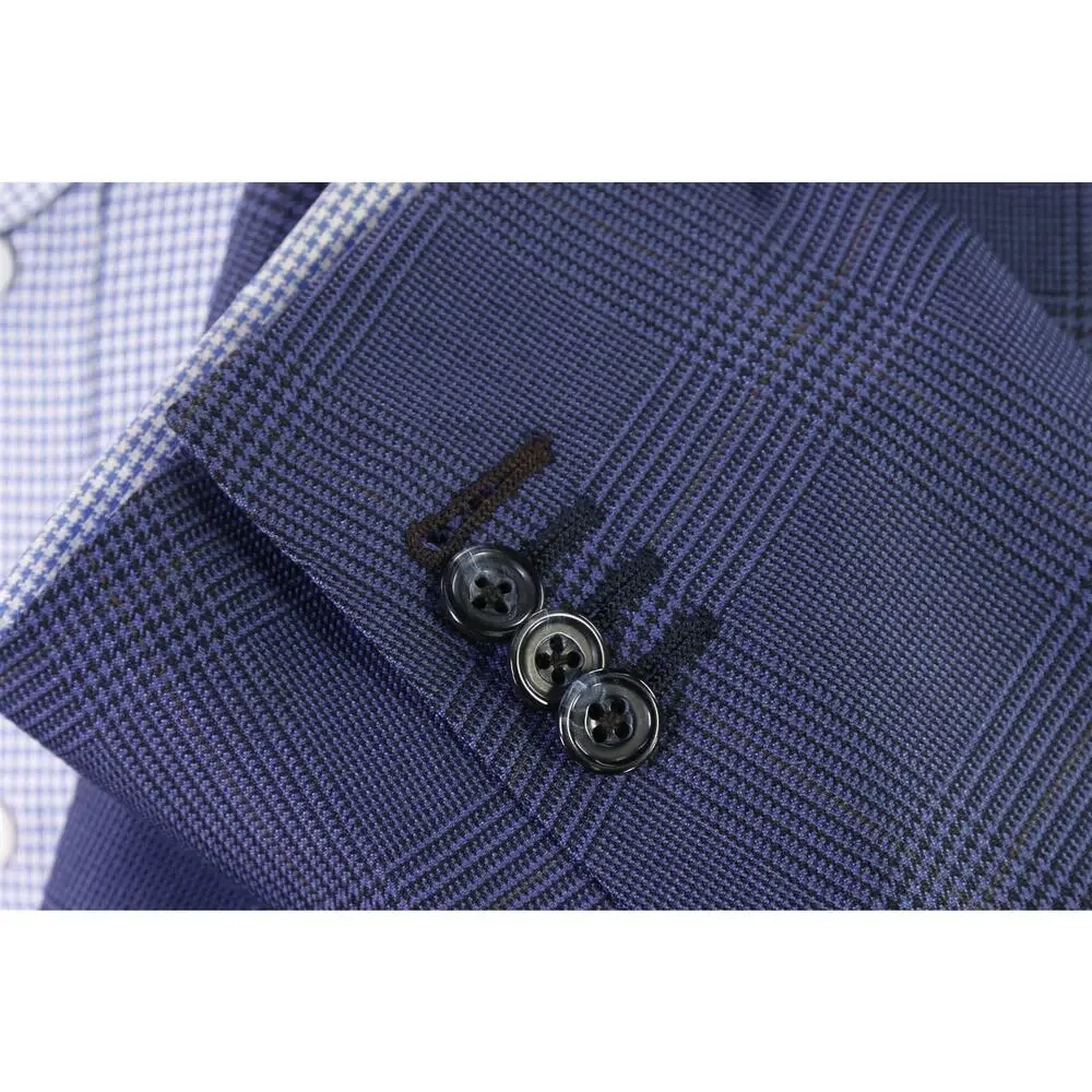 Tom James Custom Tailored Blue Plaid Wool Silk Sportcoat Blazer 40S